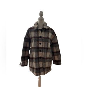 NEW Love Poem Cream Brown and Blue Plaid Jacket Shacket Sz M